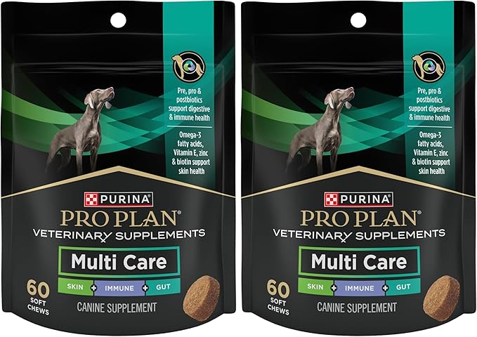 Purina Pro Plan Veterinary Supplements Multi Care Canine Chews for Dogs, with Omega 3, Supports Skin, Immune and Gut Health - 30ct Pouch (Pack of 2)