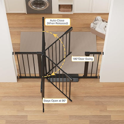 Cumbor 29.7-48" Baby Gate for Stairs, Mom's Choice Awards Winner-Dog Gate for Doorways, Auto Close Safety Pet Gate for Dogs Indoor, Easy Install Pressure Mounted Child Gate with Walk Thru Door, Black