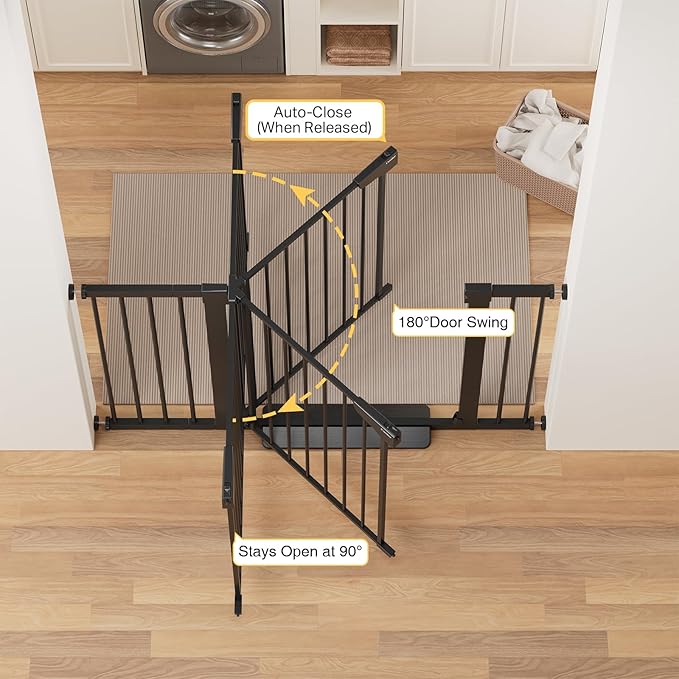 Cumbor 2 Pack 29.7"-48" Baby Gate for Stairs, Mom's Choice Awards Winner-Dog Gate for Doorways, Pressure Mounted Auto-Close Pet Gates for Dogs Indoor, Safety Child Gate with Easy Walk Thru Door,Black
