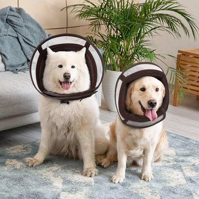 Dora Bridal Dog Cone Collar for Medium Dogs After Surgery, Soft Comfy Recovery Pet Cone Alternative, Adjustable Elizabethan Collar for Dogs to Stop Licking, Brown, M