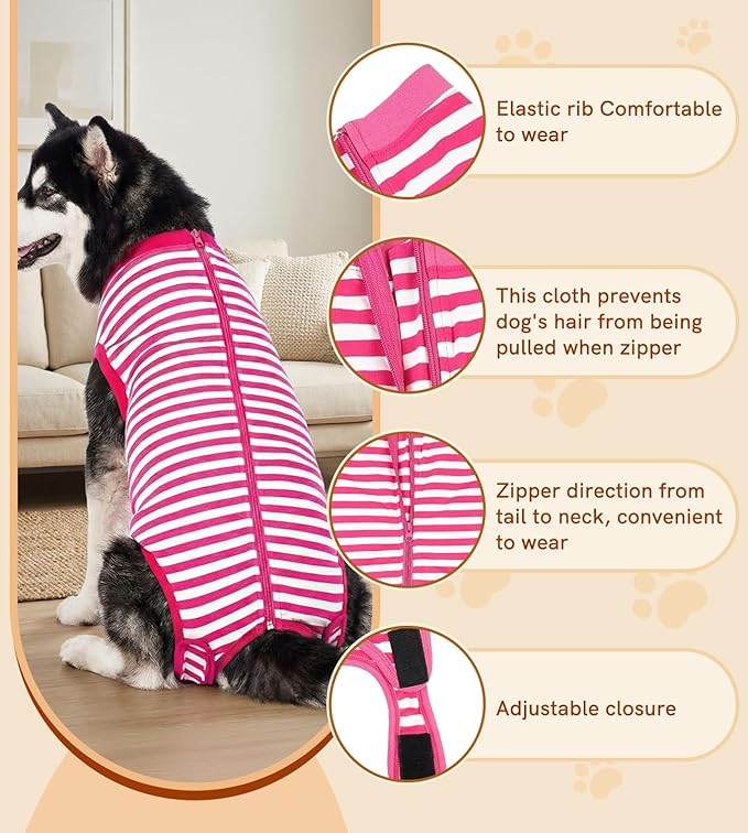 Dog Recovery Suit Post Surgery Shirt,Large Female Spay Wound Protective Suit,Pink L