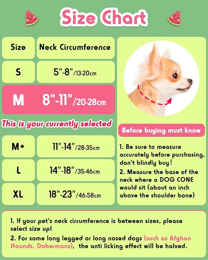 Inflatable Dog Pillow Cone Collar After Surgery, Donut Soft Neck Cone for Pug Dachshund Medium Dogs, etc, Recovery E Collar to Stop Licking Watermelon