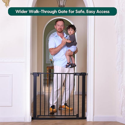 Babelio Baby Gate for Doorways and Stairs, 36-41" Pet Gate with Wide Walk Thru Door and Lock Indicator, No Drill Pressure Mounted Safety Gate with Double Lock and Self-Closing, Black