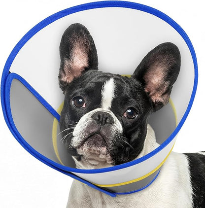 Queenmore Dog Cone Collar Flexible Recovery Cone for Dogs After Surgery, Pet Head Cones Alternative to Stop Licking, Elizabethan Dog Neck Collar Plastic Practical, Blue Small