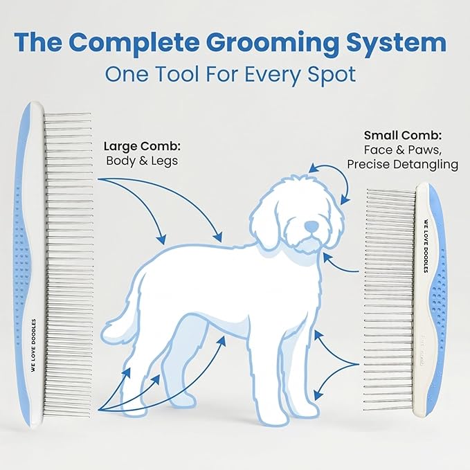 Metal Dog Grooming Comb | Removes Tangles & Matts | Dematting Pet Combs | Detangler for Matted Hair | Best Comb for Poodles, Goldendoodles, Doodles & Long Haired Dogs (Large) [We Love Doodles]