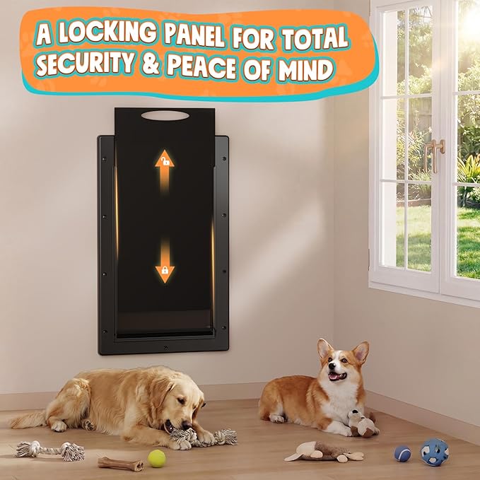 Dog Door 3 Flap, Plastic Dog Door for Wall, Large Doggy Door, Dogie Door for Interior & Exterior Walls, Magnetic Flaps, Insulation Flap, Closing Panel, Pet Door for Pets Up to 110lbs
