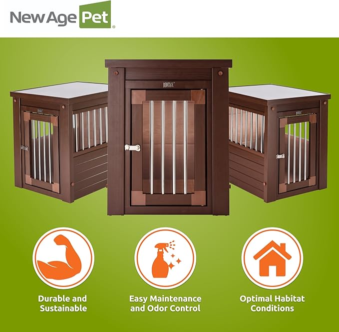 New Age Pet ECOFLEX InnPlace Dog Crate & End Table, Indoor Furniture Style Pet Kennel for Small, Medium, Large & XL Dogs, Durable Composite, Russet Brown, Small
