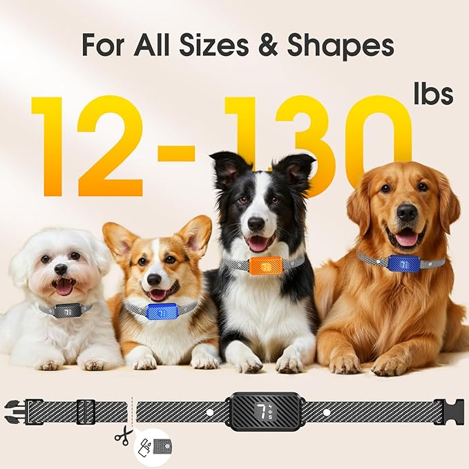Dog Bark Collar for Large Medium Small Dogs, Effective No-Bark Collar, Smart Barking Collar, Rechargeable Bark Collar with 7 Sensitivity, 3 Modes, Waterproof, Black