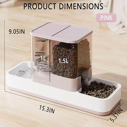 kathson Gravity Cat Food and Water Dispenser Automatic Dog Feeder Waterer 2 in 1 Auto Pet Food and Water Bowl Set Self Feeding for Puppy Kitten，Pink