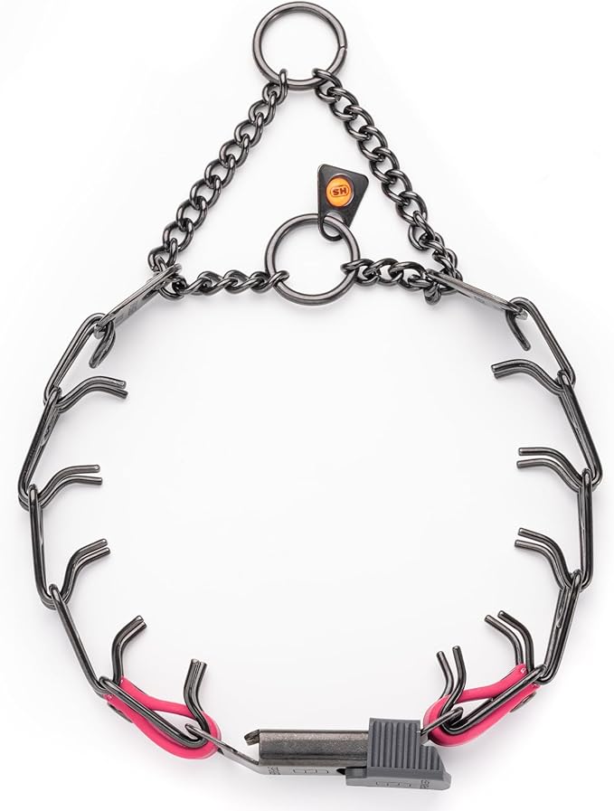 Herm Sprenger Black Stainless Steel Dog Collar with Quick Release ClicLock Buckle O-Ring Biothane Insert Training Collar Made in Germany (Passionfruit Pink, 16in x 2.25mm(Neck Size up to 13-14in))