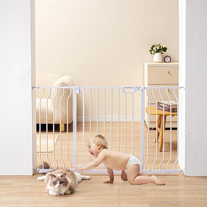 VEVOR 29.5-53" Extra Wide Safety Gate for Stairs, Auto Close Dog Gate for The House, Easy Install Pressure Mounted Pet Gates for Doorways, Easy Walk Thru Wide Safety Gate for Dog, White