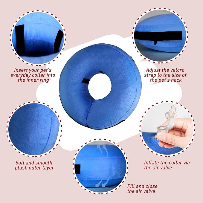 Inflatable Dog Cone Collar-Soft Protective Cone for Dogs After Surgery,Dog Donut Collar for Large Medium Small Dogs and Cats (Blue,Medium)