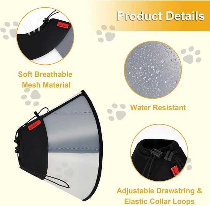 Plastic Dog Recovery Cone Collar, Soft Comfortable Breathable Post-Surgery Pet Cone, Escape-Proof, Easy Clean, Prevents Licking Wounds, Waterproof & Adjustable L (Neck 14.1"-18.1")