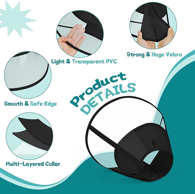 Dog Cone Collar After Surgery to Stop Licking, with Soft Waterproof Liner, Transparent PVC, for Large Medium Dogs, Elizabeth Neck Recovery Collar ALtermative(L)