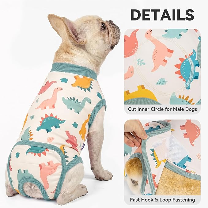 cyeollo Dog Surgery Recovery Suit for Male Female Dogs, Soft Dog Onesie, E-Collar & Cone Alternative, Spayed Neuter Surgical Suit, Anti-Licking Wound Body Suits for Small Dogs, Dinosaur S