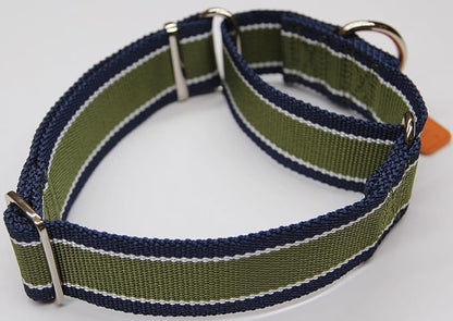 Martingale Collar 1.5 Inch Wide 1600D Extra Strong Anti Escape Nylon Dog Collar, No Pull Heavy Duty Dog Collar with 3-Color Stripe for Large to XLarge Dogs (L, Army Green & Gray)