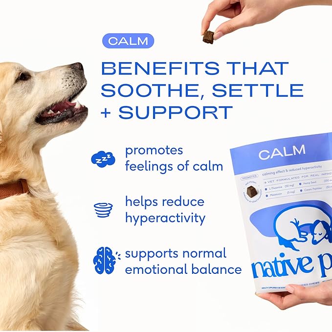 Native Pet Calming Chews for Dogs Small Breed - Promotes Calming Effect, Supports Emotional Balance & Reduces Hyperactivity - Hemp Seed, Melatonin for Dogs, L-Theanine & Casein - 30 Days Supply