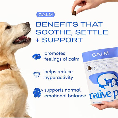 Native Pet Calming Chews for Dogs Small Breed - Promotes Calming Effect, Supports Emotional Balance & Reduces Hyperactivity - Hemp Seed, Melatonin for Dogs, L-Theanine & Casein - 30 Days Supply