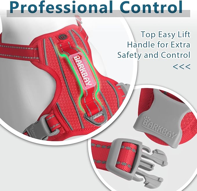 BARKBAY Dog Harness No Pull with ID Tag Pocket - Heavy Duty, Reflective, Easy Control for Large Dogs(Red,XS)