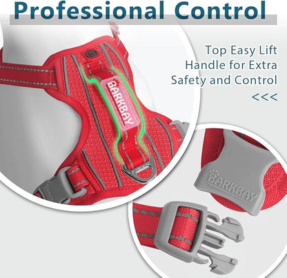 BARKBAY Dog Harness No Pull with ID Tag Pocket - Heavy Duty, Reflective, Easy Control for Large Dogs(Red,XS)