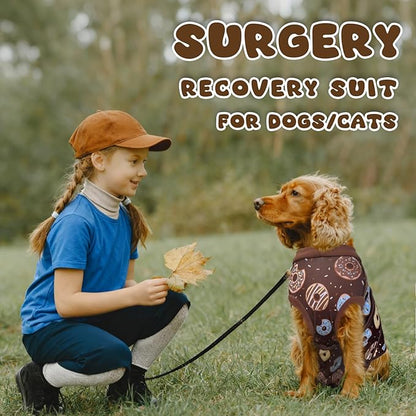 Dog Surgery Suit, Breathable Surgical Recovery Suit for Female Spay Male Neuter, Anti-Licking Surgical Recovery Suit for Abdominal Wounds Skin Disease, Brown, Large