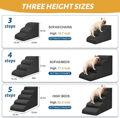 Aodisman Dog Steps for Bed, 4-Step Dog Stairs Ramp for Small Dogs and Cats, Indoor Non-Slip Pet Stairs Suitable for Older, Short-Legged, and Puppy Dogs to Climb Onto High Beds and Couch, 17.4" H,Black