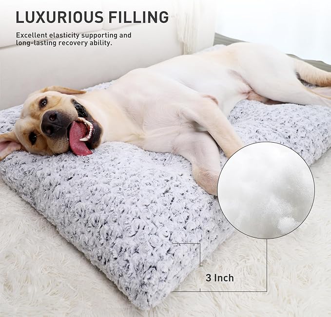 KSIIA Washable Dog Bed Deluxe Plush Dog Crate Pad Comfy Pet Bed Non-Slip Kennel Pad for Large Dogs, 36" x 27", Grey