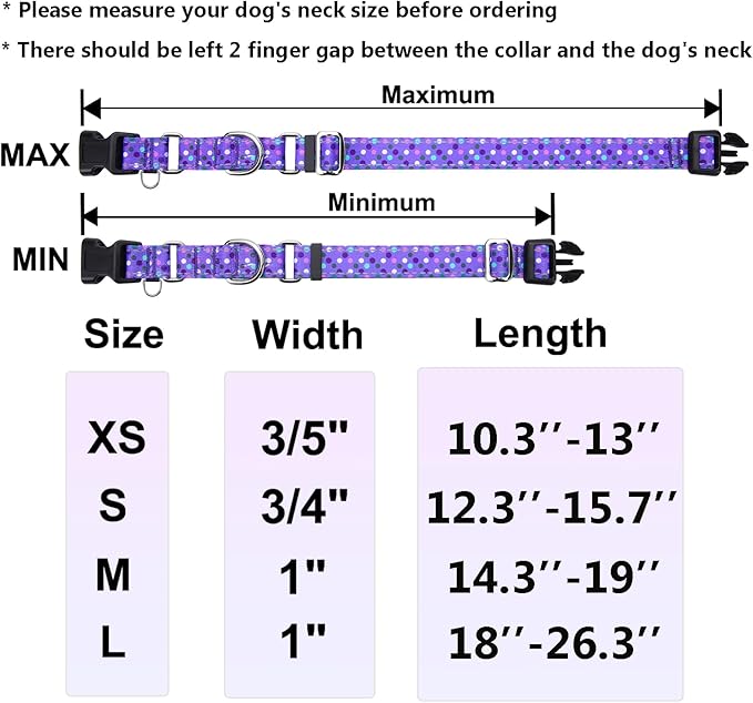 Reflective Martingale Collar for Dogs with Quick Release Buckle Cute No Pull Training Dog Collars (Purple Polka Dot, Small)