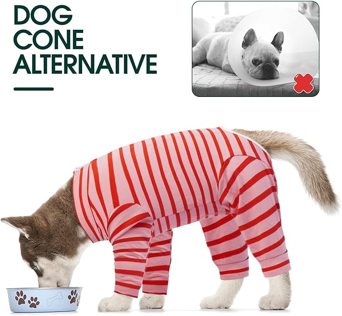Kuoser Recovery Suit for Medium Dogs After Surgery, Long Sleeve Dog Surgery Recovery Suit, Dog Onesie for Abdominal Wounds Skin Disease, Red L