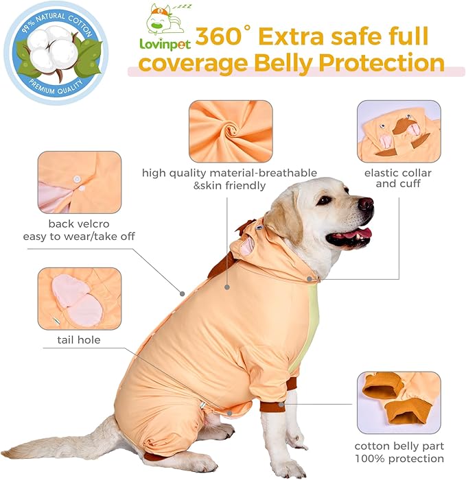LovinPet Dog Recovery Suit - Medium Large - Dog Bodysuit for Abdominal Wound After Surgery Leg wrap,Wavy Blue,Post-Operative Vest E-Collar Alternative,Cattle,Yellow,3XL