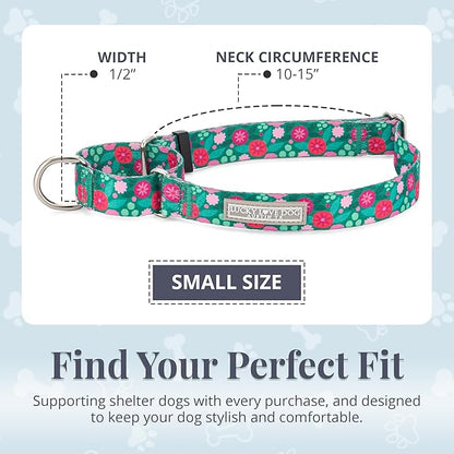 Lucky Love Dog Martingale Dog Collar - Adjustable, No-Slip, Durable, & Soft Webbing Collar for Male and Female Dogs Ideal for Training & Walking - Penny, Small