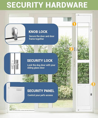 96 inch Large Dog Door for Sliding Glass Door - Left Amout from Inside, Adjustable Height: 96.38-96 in, Flap Size: 11”(W) x 16”(H)