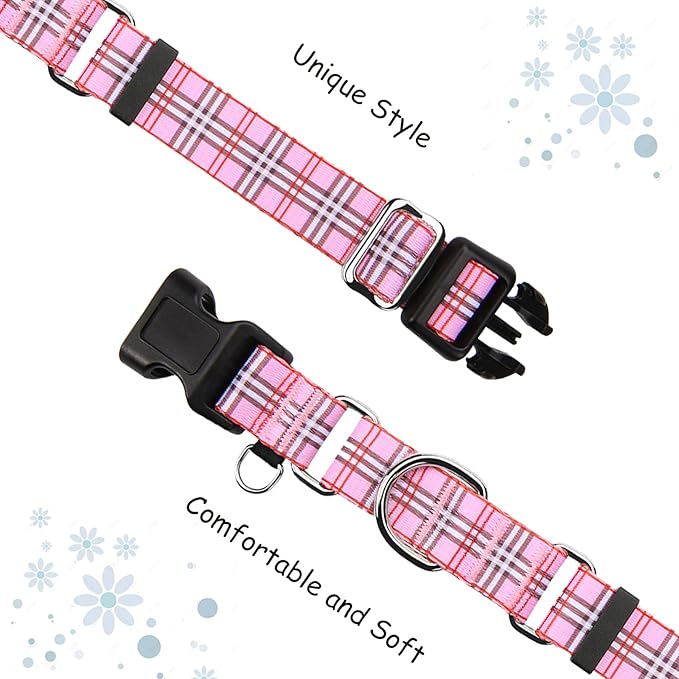 Martingale Collar with Quick Release Buckle Cute Girl Female Training Dog Collars (Pink Plaid, Small)