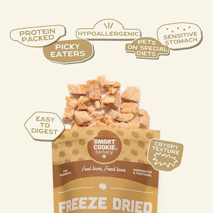 Smart Cookie Freeze Turkey Bites - Single Ingredient Freeze Dried Dog Treats - Dog Training Treats & Dog Food Topper - Made in USA - 2oz Bag, 1 Pack
