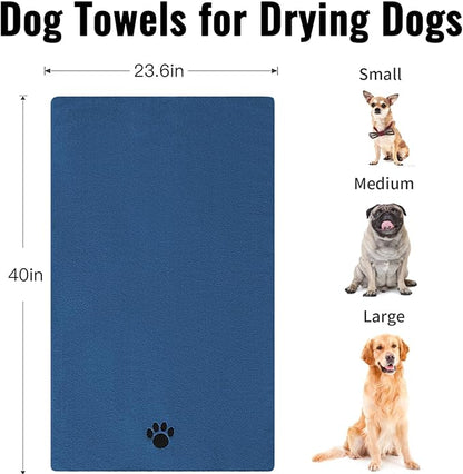 Puomue Microfiber Dog Towels for Drying Dogs, Super Absorbent and Soft Pet Grooming Towel, 40 Inch X 23.6 Inch, Perfect for Large, Medium or Small Dogs, Blue