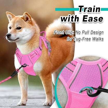 BARKBAY Dog Harness No Pull Mesh for Medium Dogs - Adjustable, Reflective, Comfortable, No Choke, Heavy-Duty - Perfect for Outdoor Training, Walking, and Hiking - Strong & Durable - M & Pink Mesh