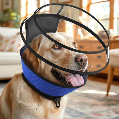 Soft Dog Cone for Dogs After Surgery,Transparent Breathable Dog Cone Collar for Small Large Medium Size Dog,Adjustable Depth Pet Recovery Collars,Elizabethan Collar for Dogs Stop Licking (Blue-XL)