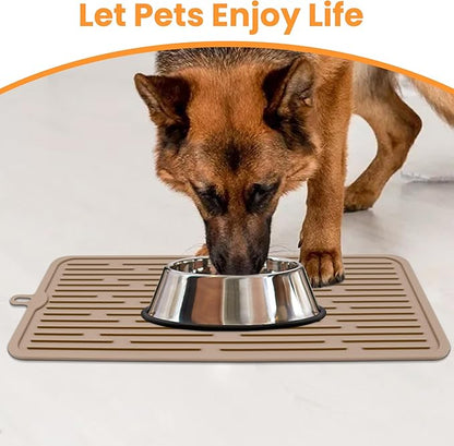 Ptlom Pet Placemat for Dog and Cat, Anti-Slip Waterproof Dogs Feeding Mat Prevent Food and Water Overflow, Bowl Mats Suitable for Medium and Small Pets, Taupe, Silicone