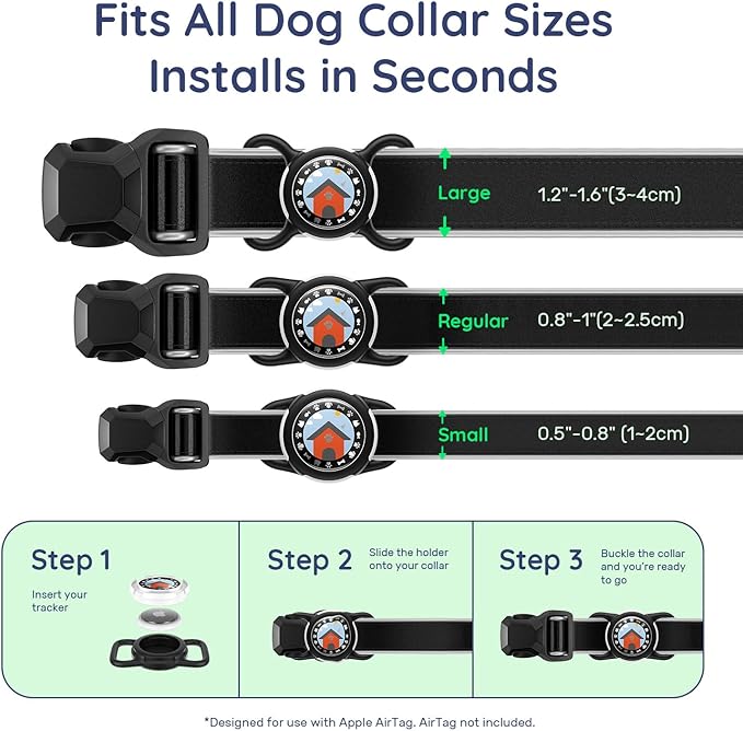Dog AirTag Holder for Dog Collar, Soft Silicone Slide-On Case for Apple AirTag, No-Dangle Quiet Protective Holder with High-Contrast Message Designs