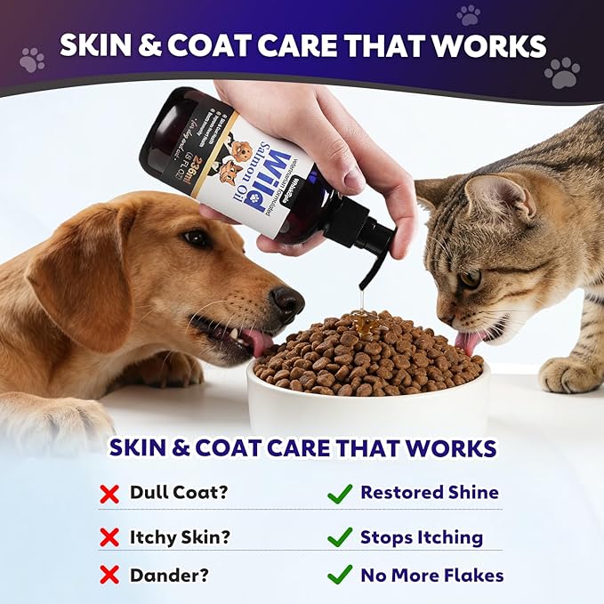 Wild Salmon Oil for Dogs & Cats Pet Omega-3 Fish Oil Supplement to Reduce Shedding and Itching, Support Joints, Brain, Heart, Skin & Coat Health Fast-Absorbing Liquid Fish Oil Supplement - 8 oz