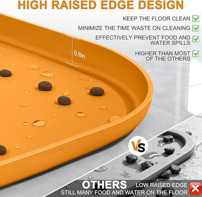 Smilool Silicone Pet Food Mat with Raised Edge for Food and Water Bowl, Dog Feeding Mats, Cat Food Trays for Floor Waterproof, Rubber Tray for Dogs and Cats, 24 x 16 x 0.8 Orange