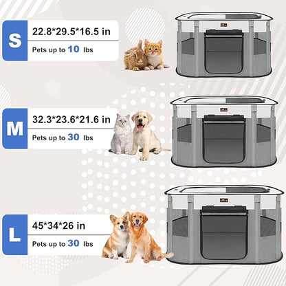 Dog Playpen, Pet Playpen, Foldable Kitten cage Puppy Play Pen, Portable Dog Kennel Tent Crate, Indoor Outdoor Travel Camping Use for Small Animals with Carrying Case (Grey M)