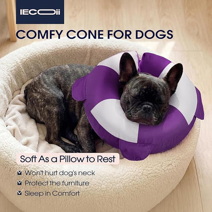 IECOii Inflatable Dog Donut Collar for Small to Medium Dogs, Soft Cone for Dogs After Surgery to Stop Licking, Dog Neck Cone for Pet Wound Care & Spay & Neuter, Hair-Resistant/Easy Care, Purple, M