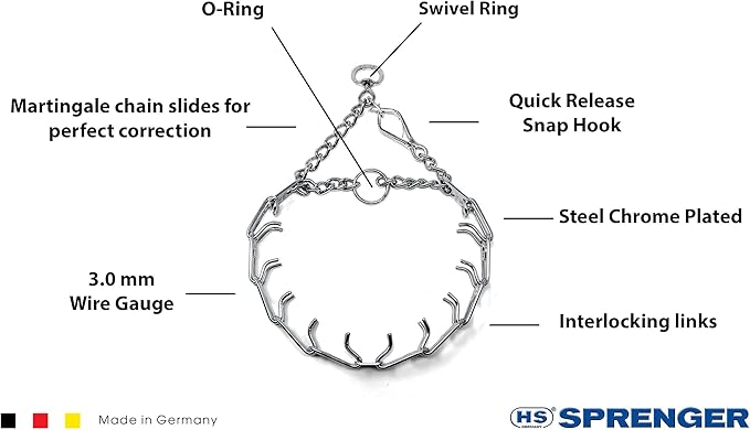 Herm Sprenger Prong Dog Training Collar with Quick Release Ultra-Plus Chrome Plated Steel Pet Pinch Collar for Dogs Anti Pull Training Collar 3mm x 21-22in Medium