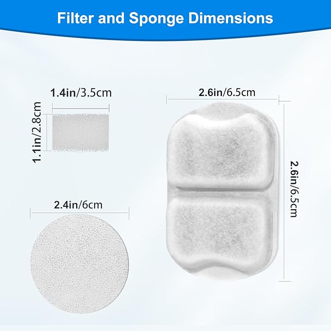 8 Sets Dog Water Fountain Filters Compatible with oneisall Fountain, Replacement Filters for 7L/230oz/1.8G Stainless Steel Dog Fountain
