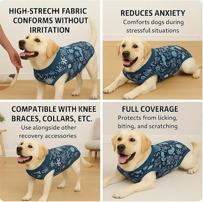 PetWarm Dog Suit for Surgery Recovery, Clothes for Dogs, Dog Onesie After Surgery, Lightweight Recovery Suit for Post-Op Comfort, Covers Sensitive Areas, Marine Animal Patterns, Blue, L