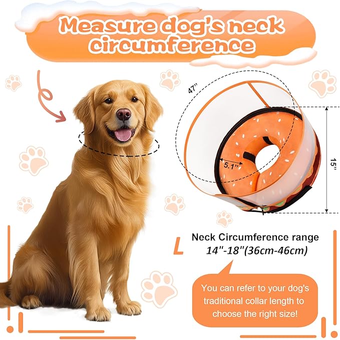Inflatable Dog Cone Collar with Detachable Enhanced Anti-Licking Shield, Soft Neck Donut Collar for Dogs After Surgery, Adjustable Dog Cone Alternative for Large Medium Small Dogs & Cats