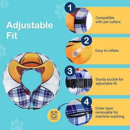 Avont Inflatable Dog Cone Collar After Surgery, Soft Dog Donut Collar to Stop Licking, E Collar Cone Alternative for Small Medium Large Dogs -Cowboy(S)