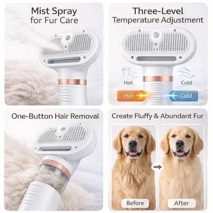 All-in-One Steam Pet Grooming Brush for Dogs & Cats, Soft Brushing with Drying & Deshedding, Calm Home Grooming Tool for Daily Use