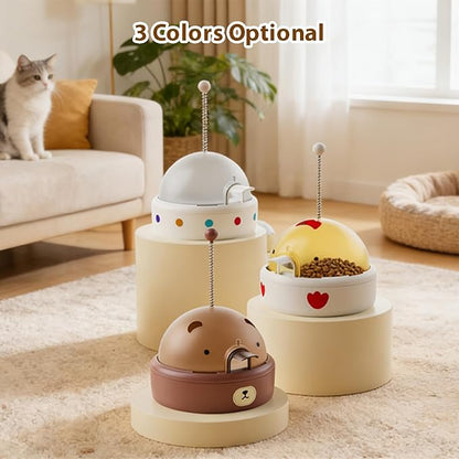 Pet Food Dispenser Interactive Training for Cats and Dogs Feeding Device, Self Soothing and Soothing Sound Toy (Yellow)